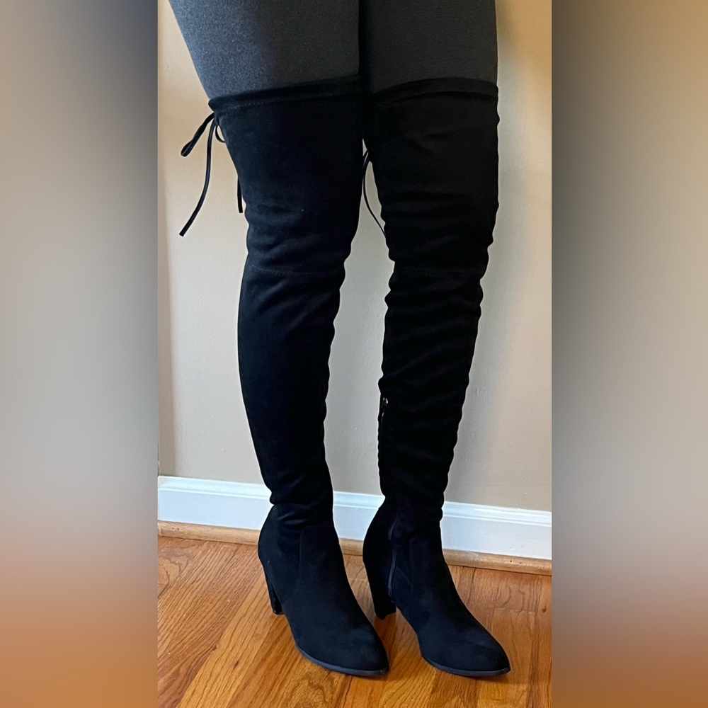 Black Faux Suede Over The Knee Boot